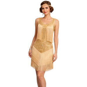 RRyio Gold 1920s Flapper Fringe Sequin Dress Gatsby Art Deco Size S NWT